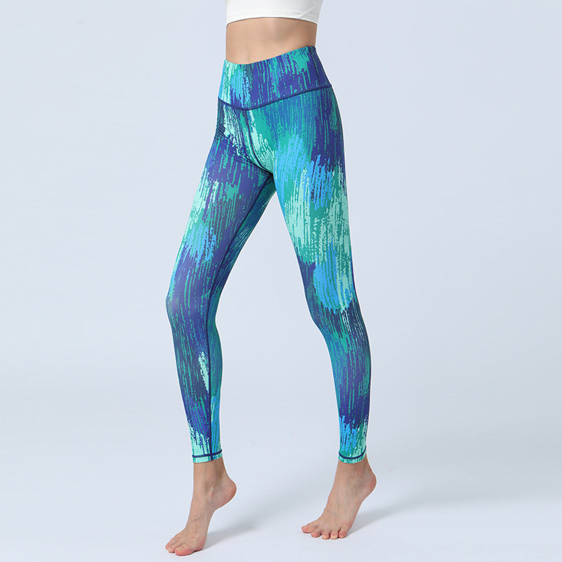 Buddha Stones Leaves Print Pants Sports Fitness Yoga High Waist Leggings Women's Yoga Pants - Blue Green - US8-10,UK/AU12-14,EU40-42 (XL)  - image 8