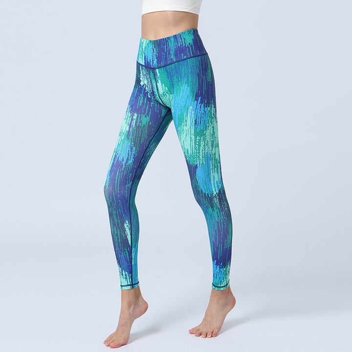 Buddha Stones Leaves Print Pants Sports Fitness Yoga High Waist Leggings Women's Yoga Pants - Blue Green - US8-10,UK/AU12-14,EU40-42 (XL)  - image 8