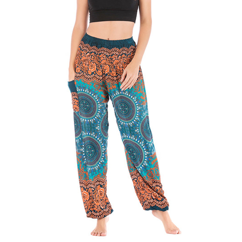 Buddha Stones Boho Loose Harem Trousers Women's Yoga Pants - Orange Blue-US2-8/10,UK/AU6-12/14,EU34-40/42 (F) - image 33
