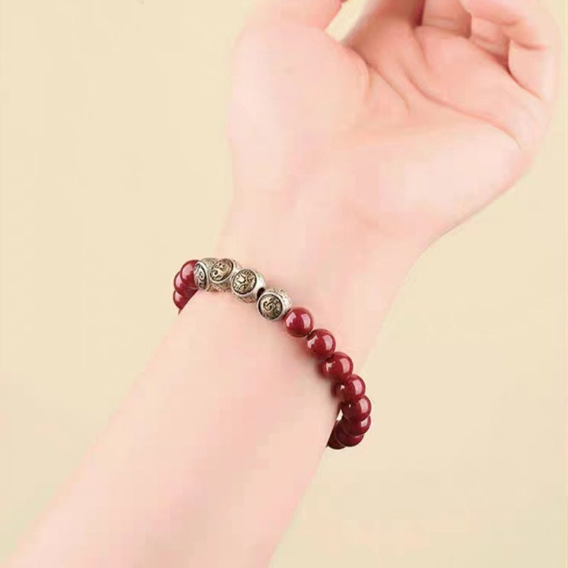 Buddha Stones 925 Sterling Silver Natural Cinnabar Four Beasts Blessing Bracelet - image 19