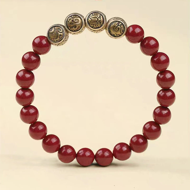 Buddha Stones 925 Sterling Silver Natural Cinnabar Four Beasts Blessing Bracelet - image 13