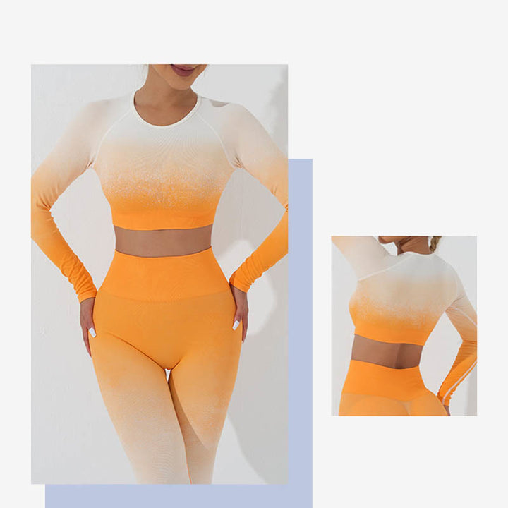 Buddha Stones Gradient Long Sleeve Crop Top Tee Bra Leggings Pants Fitness Yoga Outfit - image 30