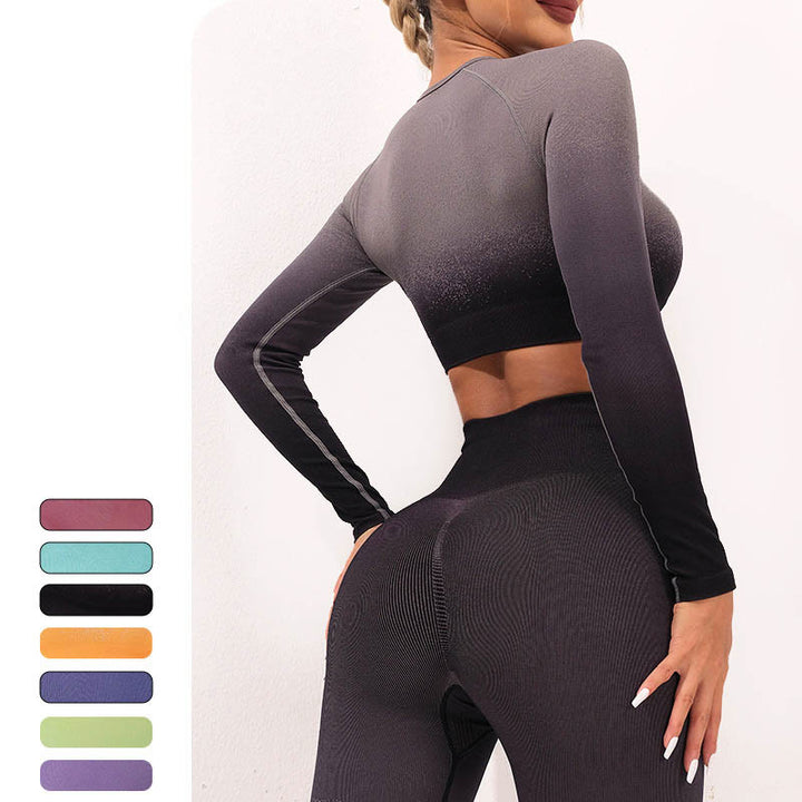 Buddha Stones Gradient Long Sleeve Crop Top Tee Bra Leggings Pants Fitness Yoga Outfit - image 19