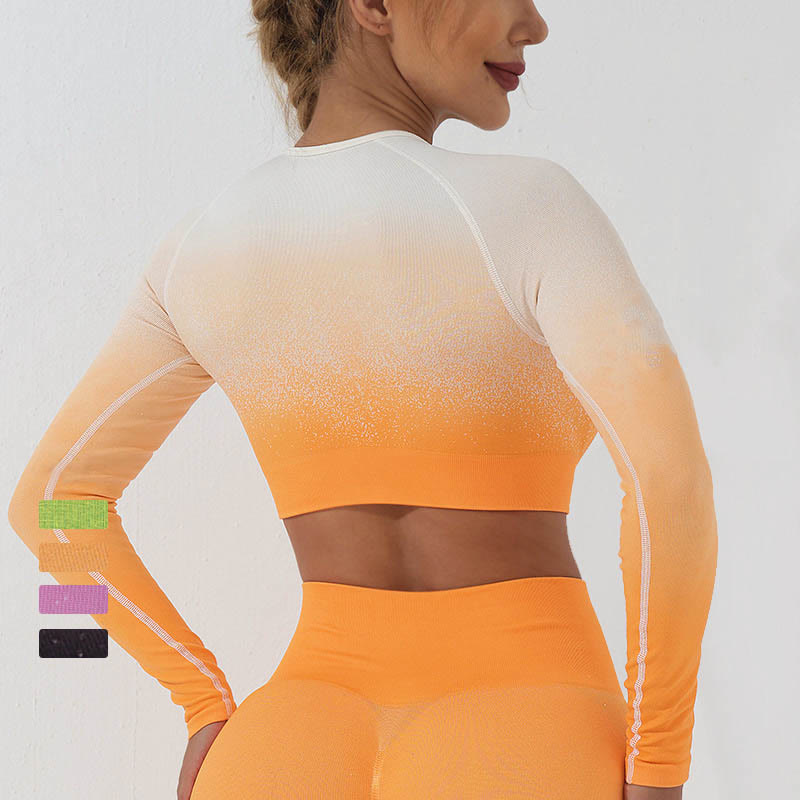 Buddha Stones Gradient Long Sleeve Crop Top Tee Bra Leggings Pants Fitness Yoga Outfit - image 8