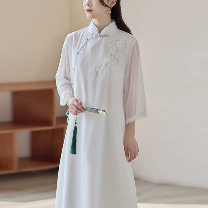 Buddha Stones Bamboo Cheongsam Dress Midi Dress Wide Leg Pants Meditation Spiritual Zen Practice Clothing - Cheongsam Dresses(Dress Only) - US8-10,UK/AU12-14,EU40-42 (2XL) - image 11