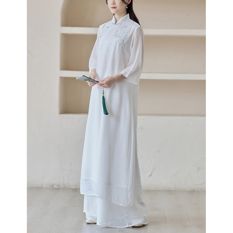 Buddha Stones Bamboo Cheongsam Dress Midi Dress Wide Leg Pants Meditation Spiritual Zen Practice Clothing - image 8