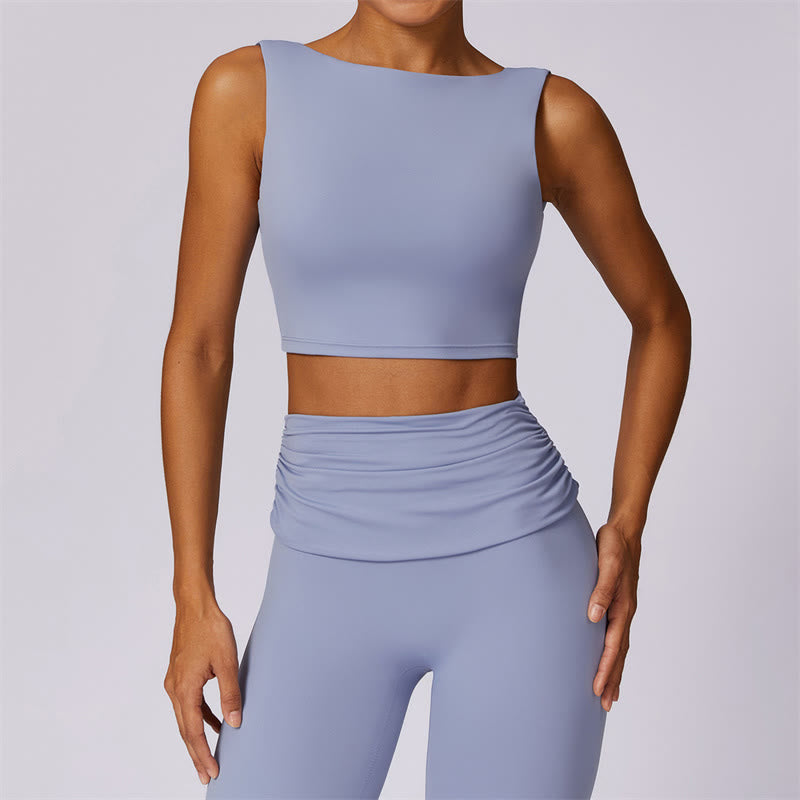 Buddha Stones Sleeveless Backless Strap Tank Top Bra Flared Pants Sports Fitness Yoga - Blue - Top - US8-10,UK/AU12-14,EU40-42 (XL) - image 1