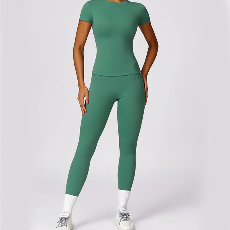 Buddha Stones Women Short Sleeve T-Shirt Top High Waist Leggings Pants For Sports Yoga - image 33