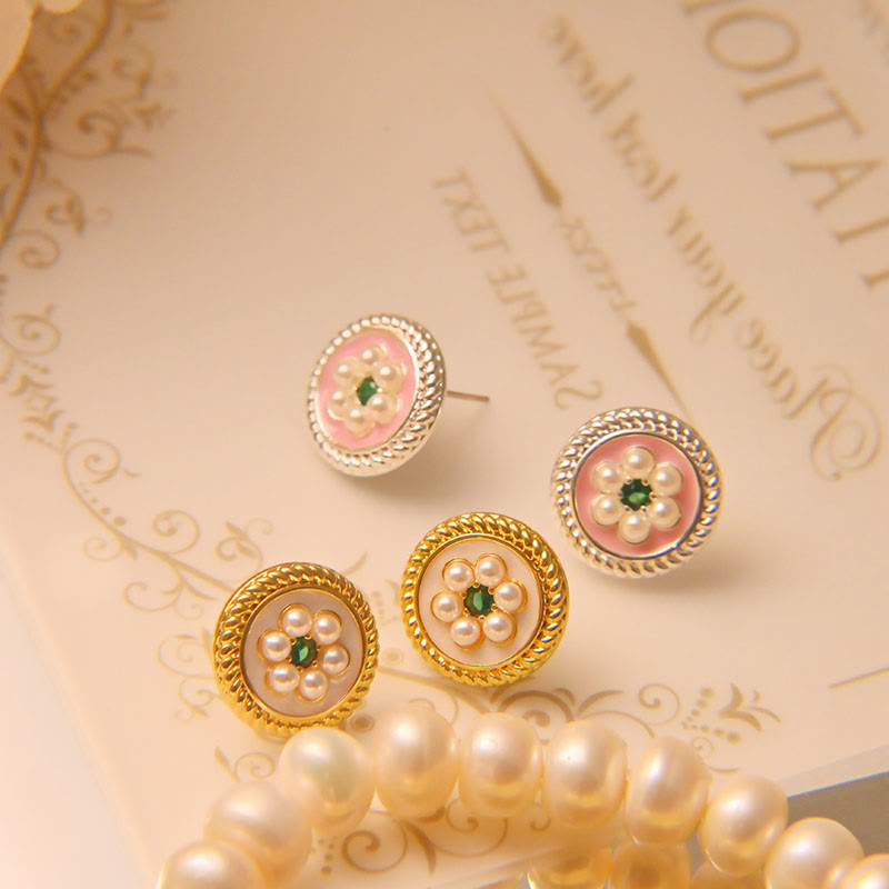 Buddha Stones Enamel Flower Luck Earrings - image 1