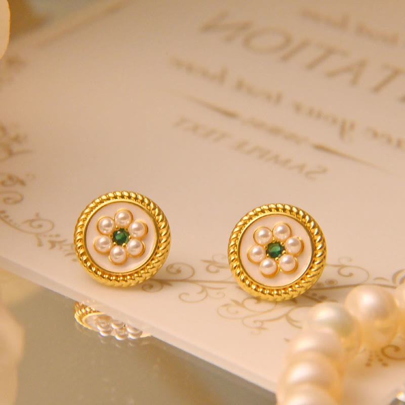 Buddha Stones Enamel Flower Luck Earrings - White - image 4