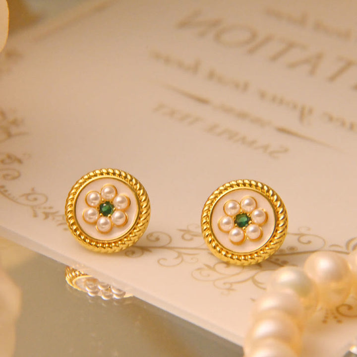 Buddha Stones Enamel Flower Luck Earrings - White - image 4