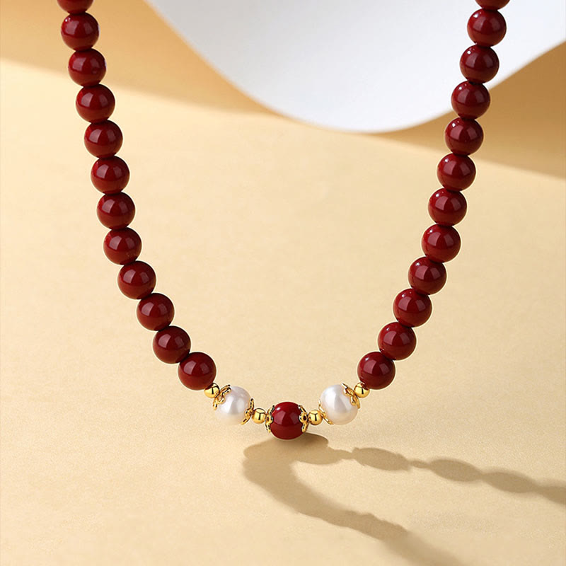 Buddha Stones 925 Sterling Silver Natural Cinnabar Pearl Blessing Necklace Pendant Bracelet Earrings Jewelry Set - image 1