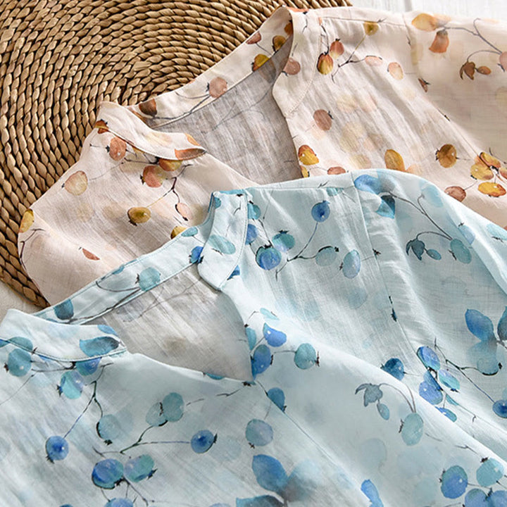 Buddha Stones Fruits Leaves Pattern Lantern Sleeve Top Loose Tee T-shirt - image 17