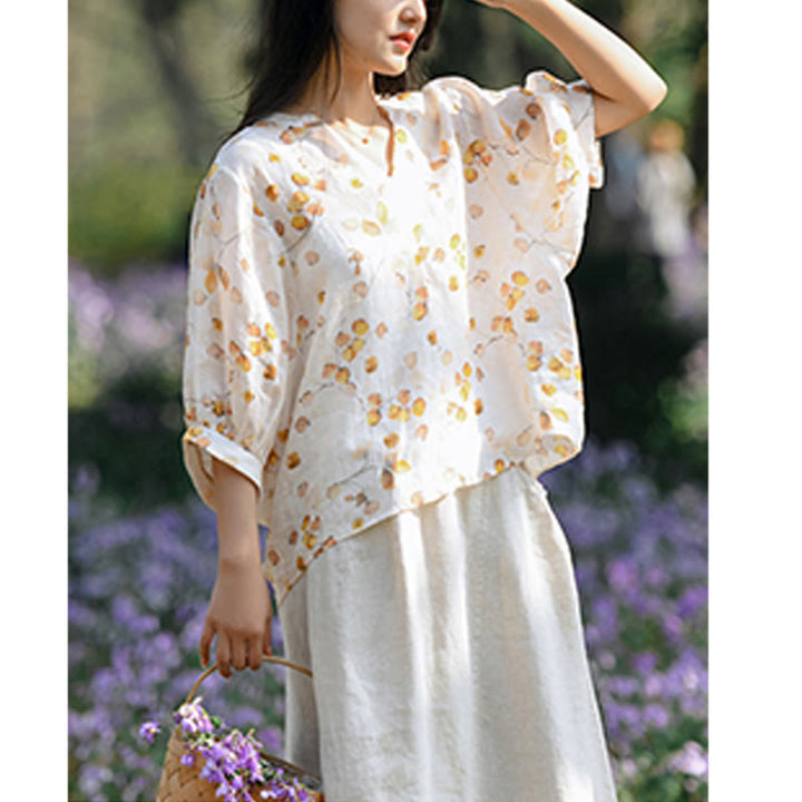 Buddha Stones Fruits Leaves Pattern Lantern Sleeve Top Loose Tee T-shirt - image 10
