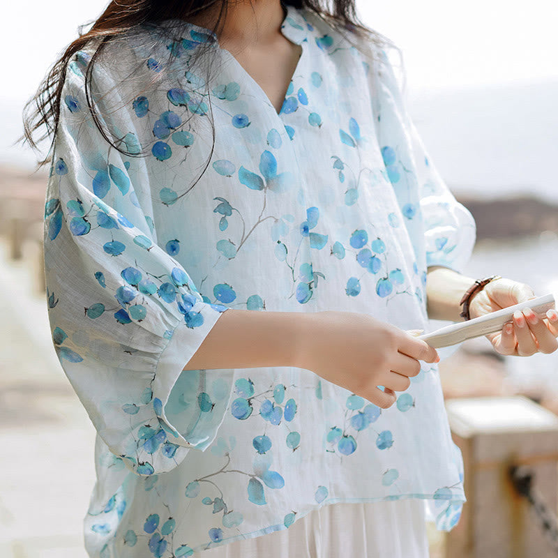 Buddha Stones Fruits Leaves Pattern Lantern Sleeve Top Loose Tee T-shirt - image 3