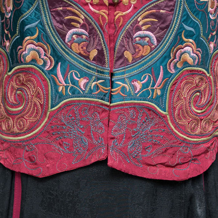 Buddha Stones Vintage Style Embroidery Flower Tang Suit Design Sleeveless Vest - image 24