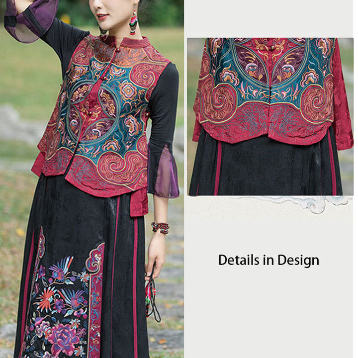 Buddha Stones Vintage Style Embroidery Flower Tang Suit Design Sleeveless Vest - image 26