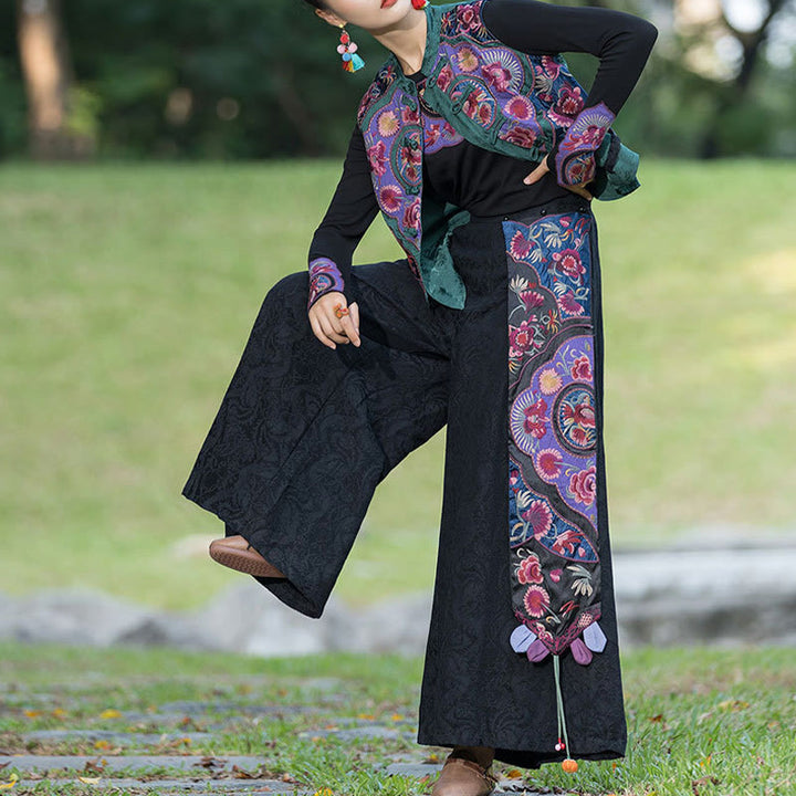 Buddha Stones Frog-Button Embroidery Flowers Cotton Linen Tang Suit Design Sleeveless Vest - image 7