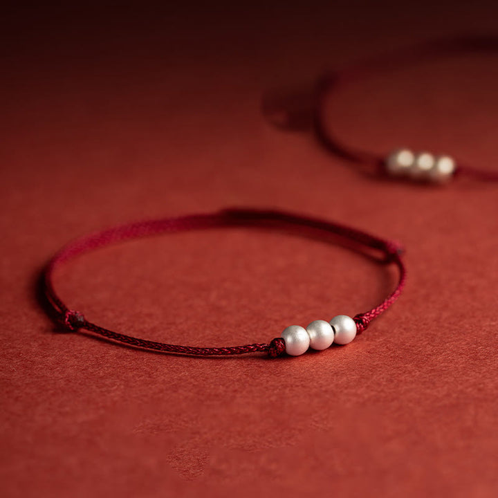 Buddha Stones 925 Sterling Silver Three Beads Protection String Bracelet Anklet - image 5