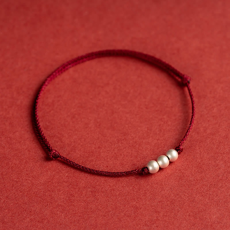 Buddha Stones 925 Sterling Silver Three Beads Protection String Bracelet Anklet - image 3