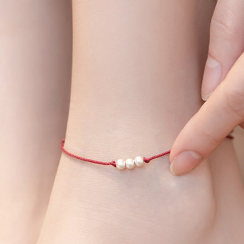 Buddha Stones 925 Sterling Silver Three Beads Protection String Bracelet Anklet - image 13