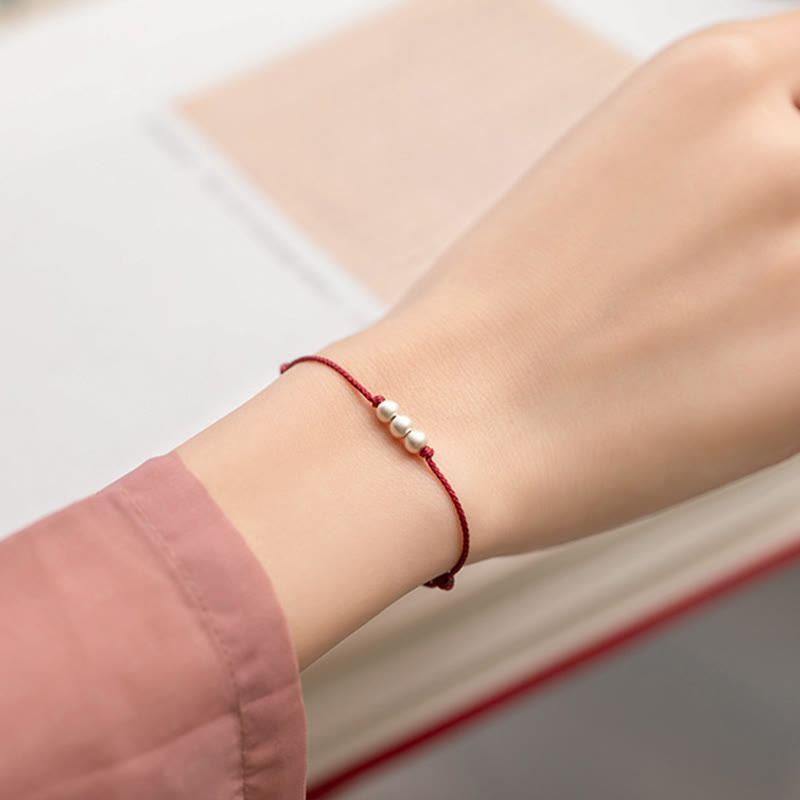 Buddha Stones 925 Sterling Silver Three Beads Protection String Bracelet Anklet - image 10