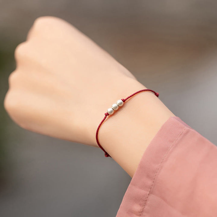 Buddha Stones 925 Sterling Silver Three Beads Protection String Bracelet Anklet - image 9