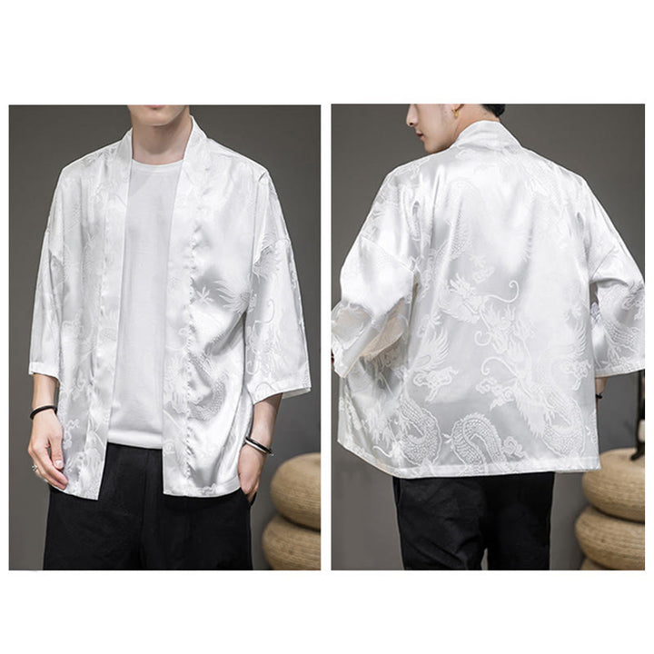 Buddha Stones Chinese Dragon Open Front Jacket Men's Kimono - image 5