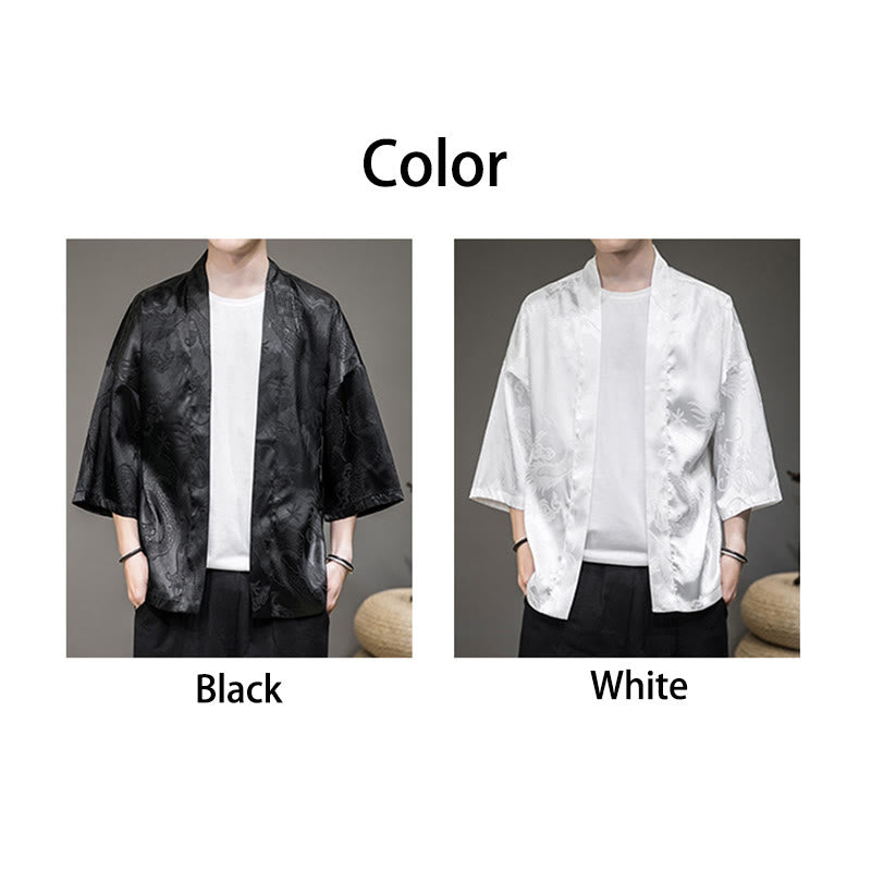 Buddha Stones Chinese Dragon Open Front Jacket Men's Kimono - image 15