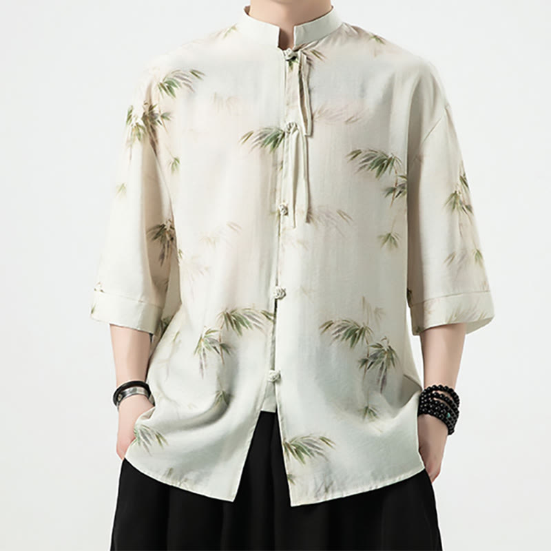 Buddha Stones Green Yellow Bamboo Leaves Print Half Sleeve Shirt Men's T-shirt - image 6