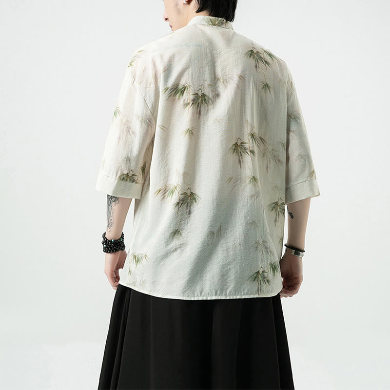 Buddha Stones Green Yellow Bamboo Leaves Print Half Sleeve Shirt Men's T-shirt - image 2