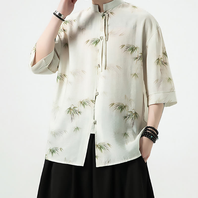 Buddha Stones Green Yellow Bamboo Leaves Print Half Sleeve Shirt Men's T-shirt - image 1