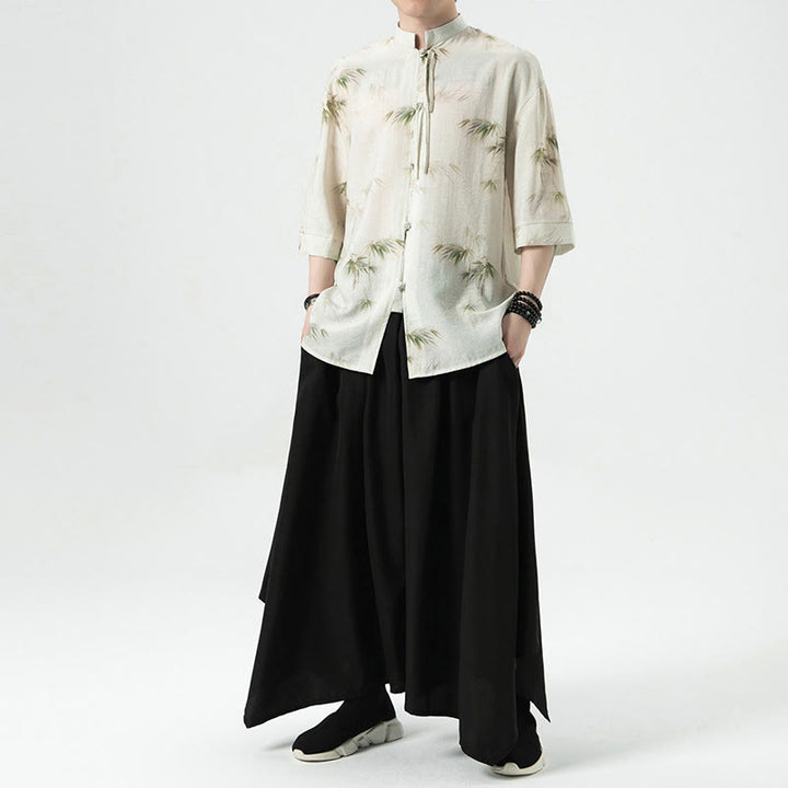 Buddha Stones Green Yellow Bamboo Leaves Print Half Sleeve Shirt Men's T-shirt - image 9