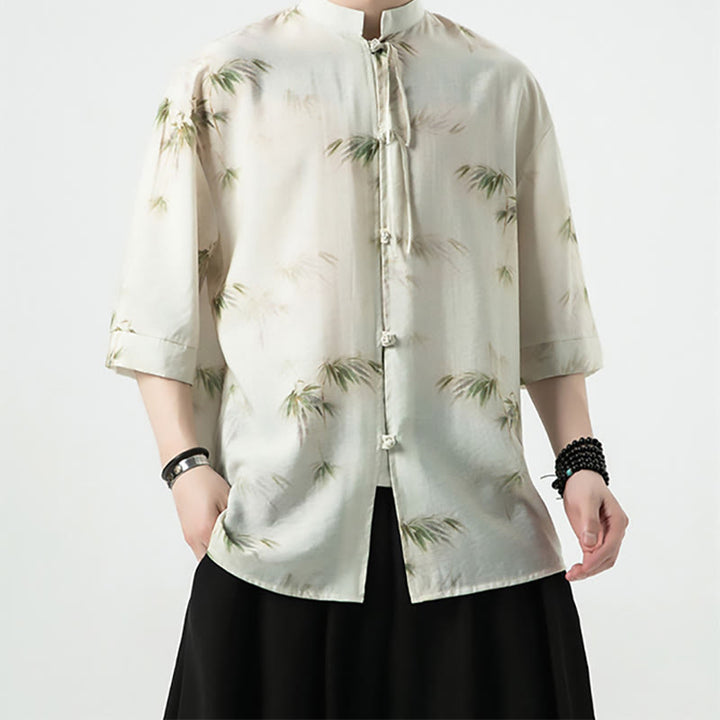 Buddha Stones Green Yellow Bamboo Leaves Print Half Sleeve Shirt Men's T-shirt - image 4