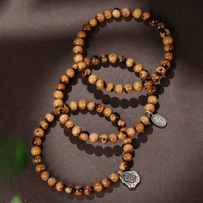 Buddha Stones 925 Sterling Silver Natural Golden Sea Willow Zakiram Goddess of Wealth Lucky fortune Fu Character Success Bracelet - image 5