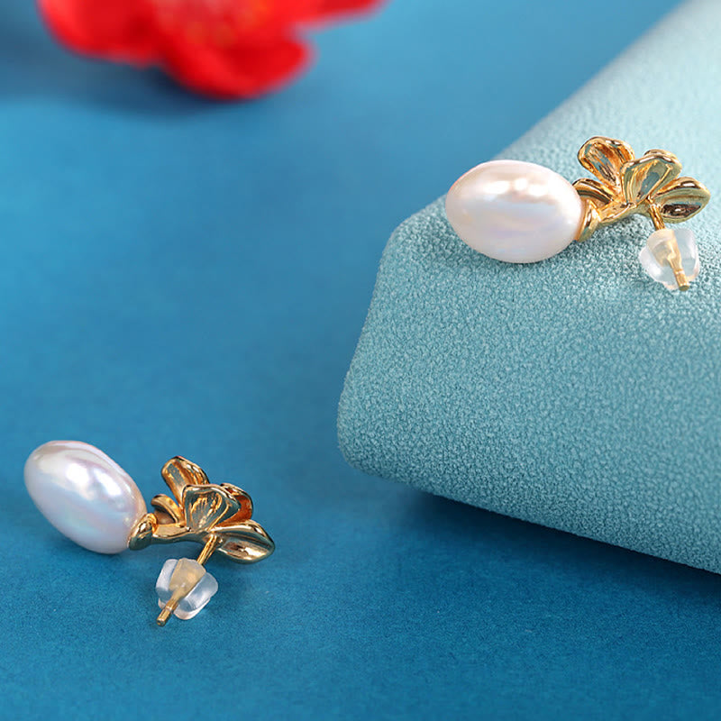 Buddha Stones 925 Sterling Silver Natural Baroque Pearl Flower Healing Drop Earrings - image 2