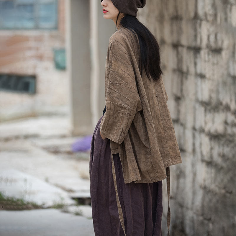 Buddha Stones Tie Dye Lace-up Design Coat Zen Meditation Open Front Top Jacket - image 4