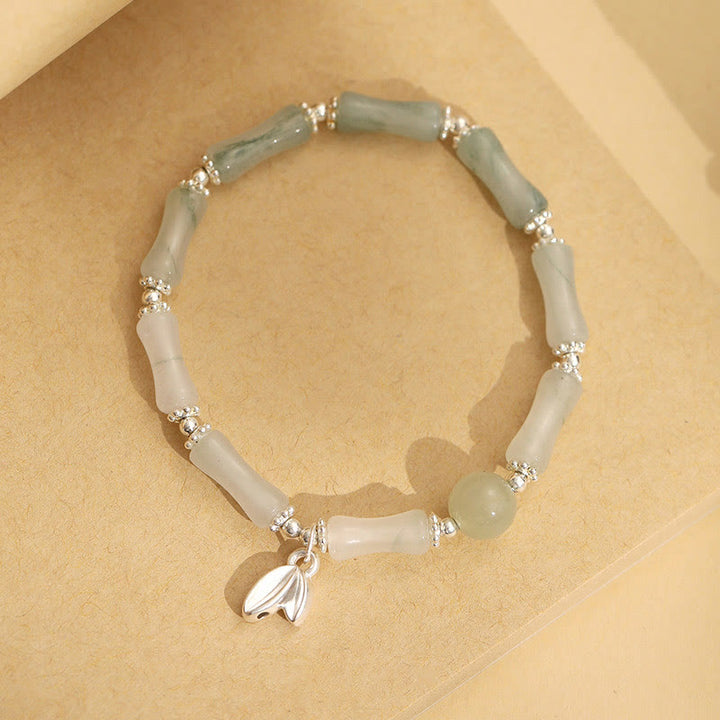 Buddha Stones 925 Sterling Silver Natural Tianshan Jade Bamboo Charm Luck Bracelet - image 1