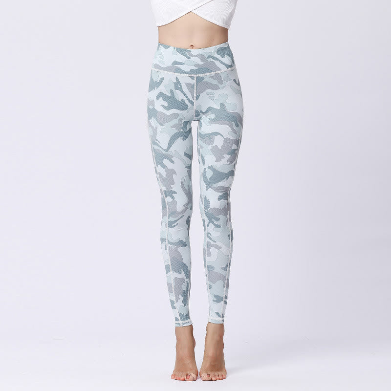 Buddha Stones Camo Print Sports Fitness Yoga High Waist Leggings Women's Yoga Pants - White Light Green - US8-10,UK/AU12-14,EU40-42 (XL) - image 12