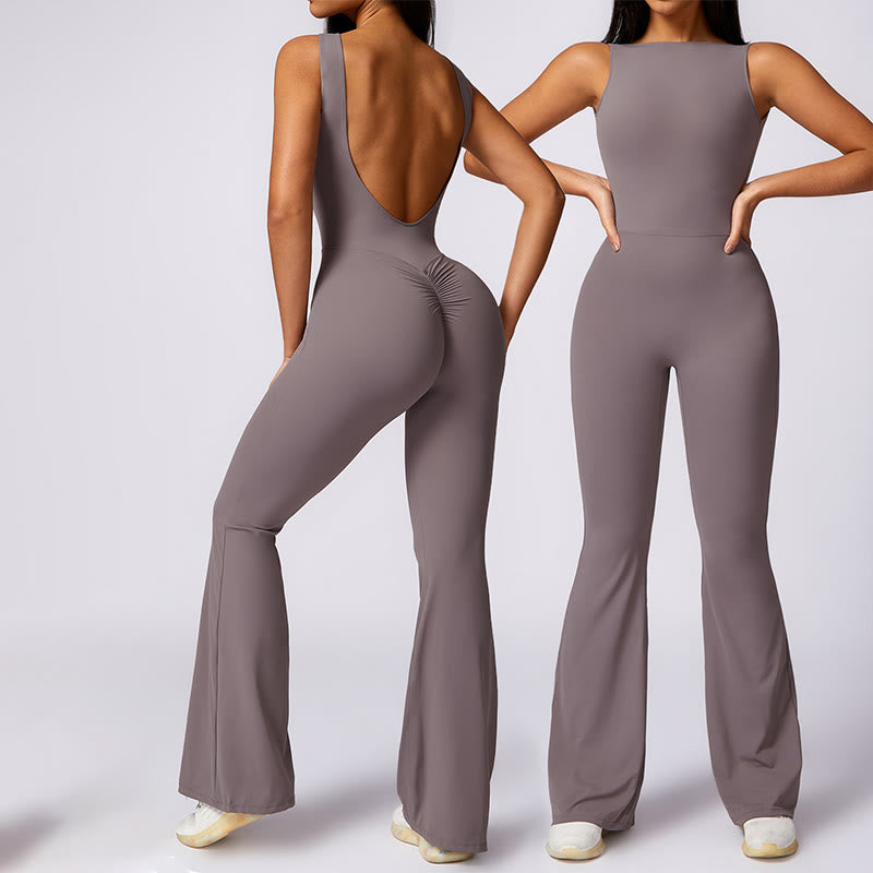 Buddha Stones Women Casual Sleeveless Jumpsuit Flare Pants Sports Fitness Yoga Bodysuit - Purple Gray - US8-10,UK/AU12-14,EU40-42 (XL) - image 0