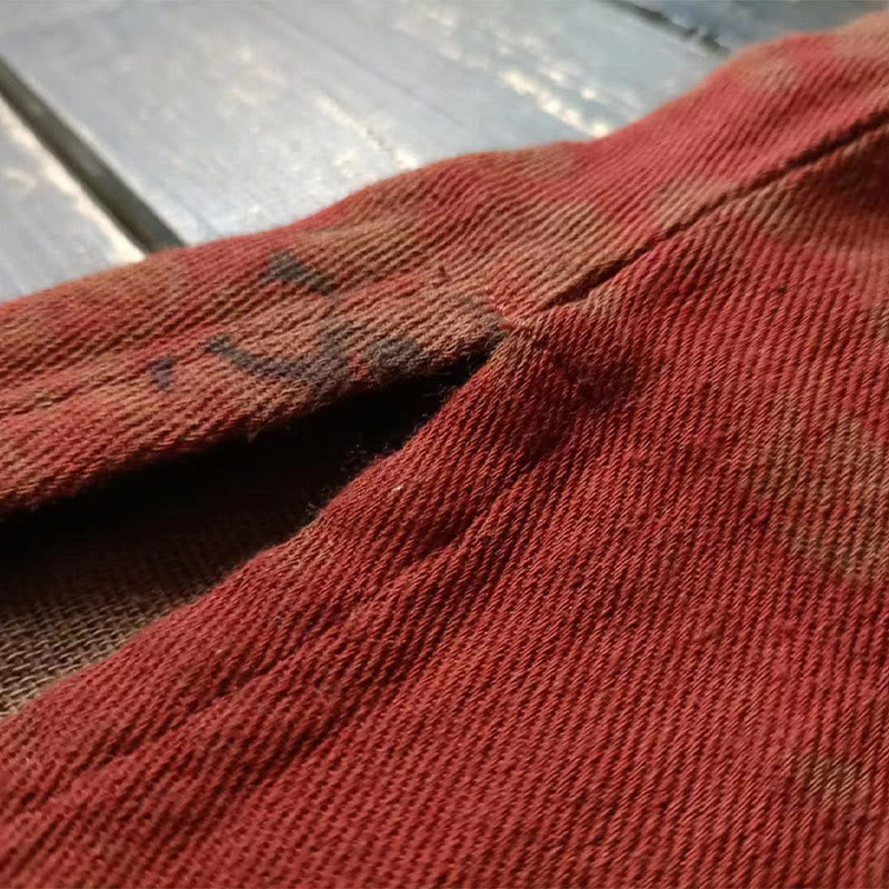 Buddha Stones Orange Peony Flower Cotton Linen Frog-Button Open Front Jacket With Pockets - image 10