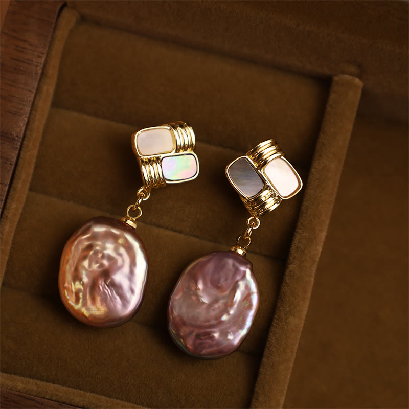 Buddha Stones 925 Sterling Silver Posts Copper Plated Gold Natural Baroque Pearl Healing Drop Earrings - image 1