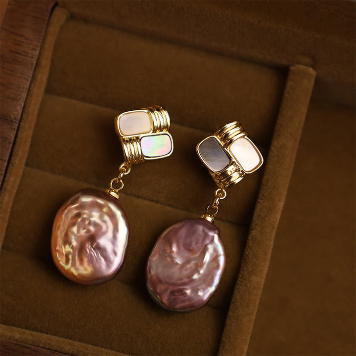 Buddha Stones 925 Sterling Silver Posts Copper Plated Gold Natural Baroque Pearl Healing Drop Earrings - image 1