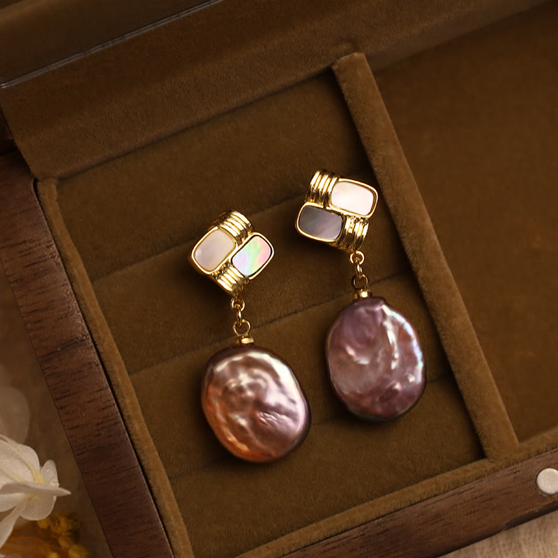 Buddha Stones 925 Sterling Silver Posts Copper Plated Gold Natural Baroque Pearl Healing Drop Earrings - image 4