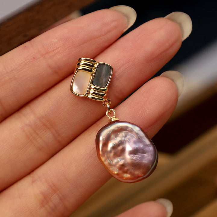 Buddha Stones 925 Sterling Silver Posts Copper Plated Gold Natural Baroque Pearl Healing Drop Earrings - image 5