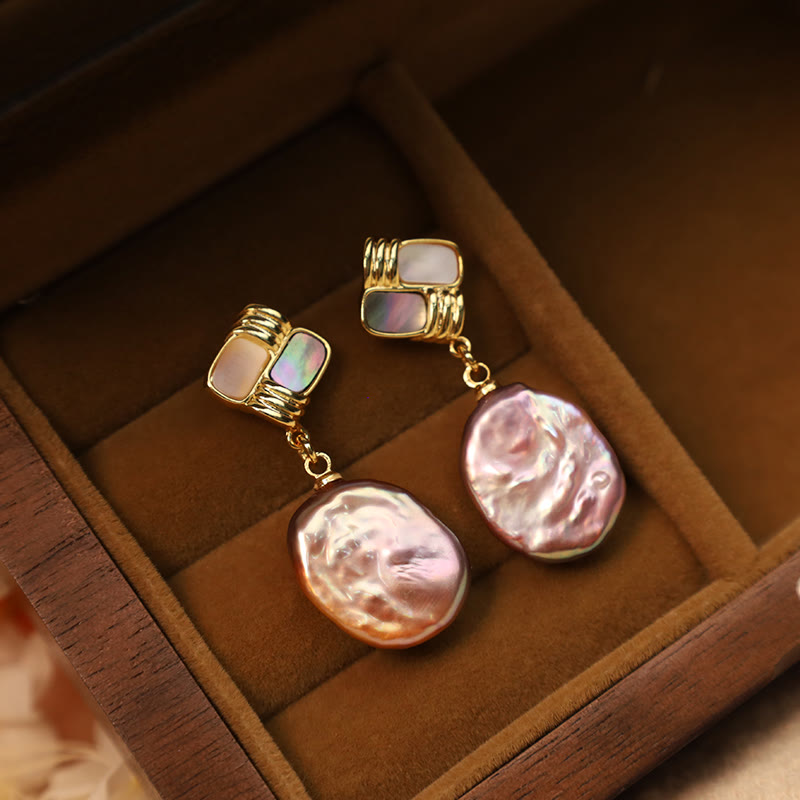 Buddha Stones 925 Sterling Silver Posts Copper Plated Gold Natural Baroque Pearl Healing Drop Earrings - image 3