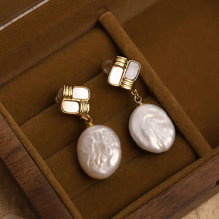 Buddha Stones 925 Sterling Silver Posts Copper Plated Gold Natural Baroque Pearl Healing Drop Earrings - image 7