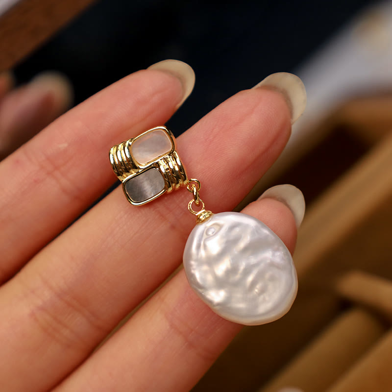 Buddha Stones 925 Sterling Silver Posts Copper Plated Gold Natural Baroque Pearl Healing Drop Earrings - image 8