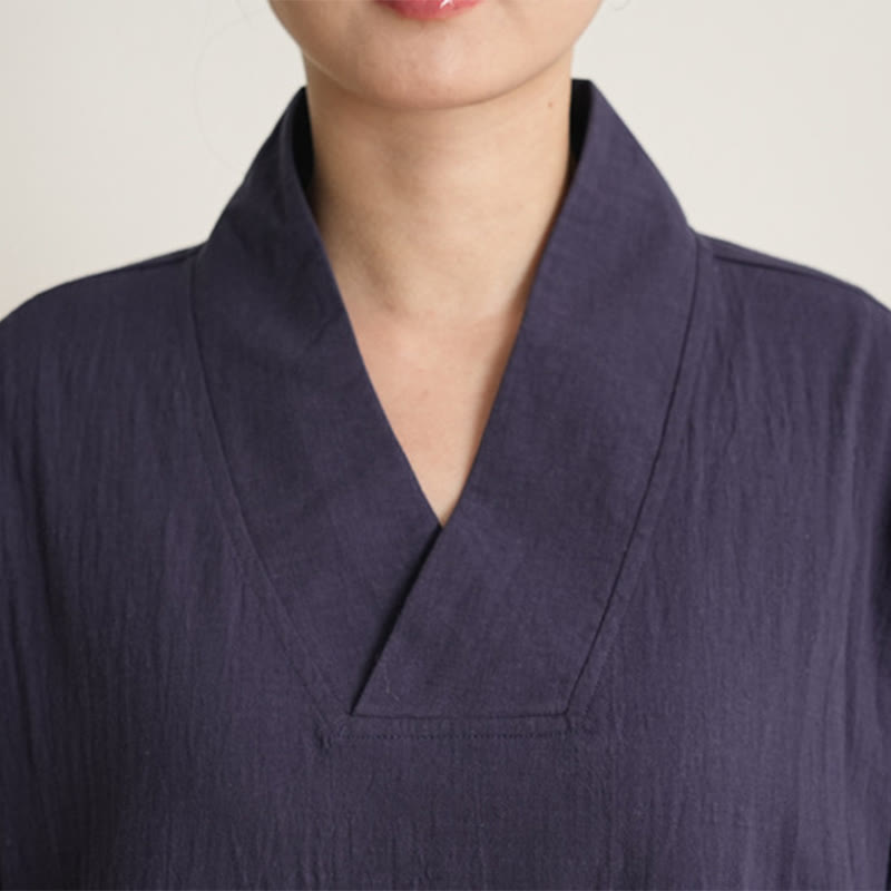 Buddha Stones 2Pcs V-Neck Three Quarter Sleeve Shirt Top Pants Meditation Zen Tai Chi Cotton Linen Clothing Women's Set - image 14