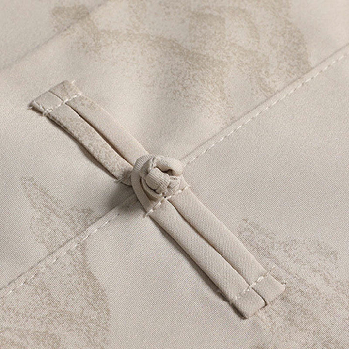 Buddha Stones Mountains Trees Tang Suit Hanfu Traditional Uniform Short Sleeve Top Pants Clothing Men's Set - image 5